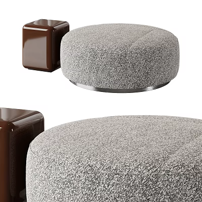 Gray Fabric Ottoman With Round Design And Metal Base For Living Room 3d model