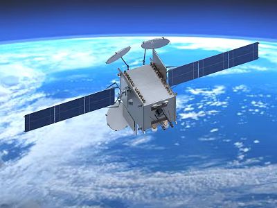 Satellite With Solar Panels And Antennas Orbiting Earth In Space 3d model