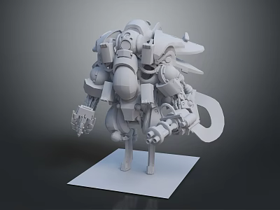 Mechanical Creature Character 3D Model With Armor And Weapon On Base 3d model