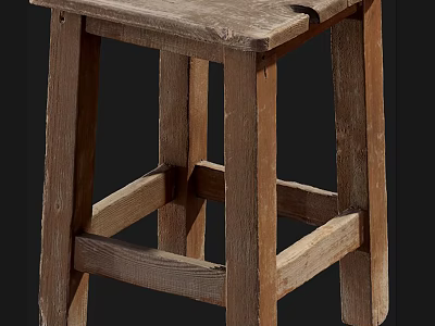 Rustic Wooden Stool Made Of Solid Wood With Natural Texture And Simple Design 3d model
