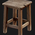Rustic Wooden Stool Made Of Solid Wood With Natural Texture And Simple Design