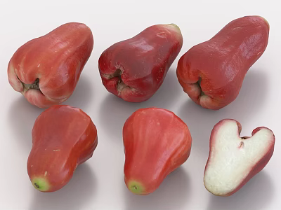Fresh Red Wax Apples Displayed Whole And Halved With Juicy White Flesh 3d model