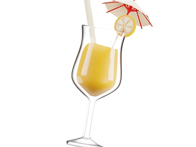 Refreshing Yellow Tropical Drink in Glass with Straw Lemon Slice and Small Umbrella Garnish 3d model