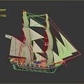 Sailing Ship Water Transport With Large White Sails Blue Hull And Tall Wooden Masts