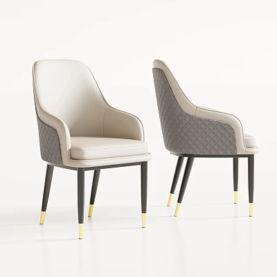 Modern Beige And Gray Leather Dining Chairs With Quilted Back And Black Gold Legs 3d model