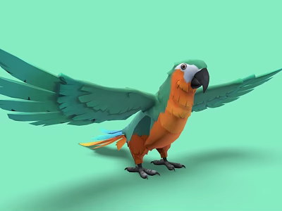 Vibrant Tropical Parrot With Green Wings And Orange Body Spreading Feathers 3d model