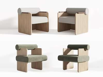 Modern Minimalist Single Sofa With Wooden Frame White Green Cushion And Armrest 3d model