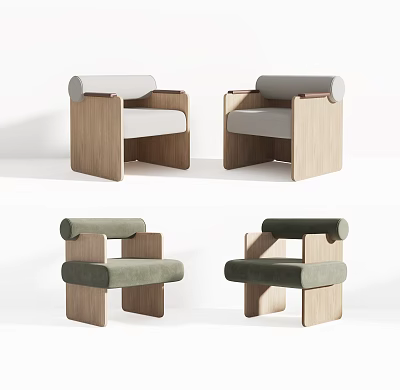 Modern Minimalist Single Sofa With Wooden Frame White Green Cushion And Armrest 3d model