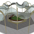 Modern Curved Pergola With Netted Top And Circular Paved Floor Area
