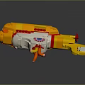 Lego Yellow And Red Submarine Model With Circular Window Orange Periscope Structures And Tail Propeller