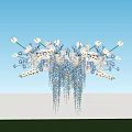 Elegant Hanging Floral Arrangement With Blue And White Flowers Over Green Grass And Blue Sky