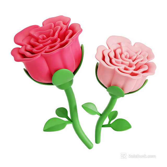 Elegant Decorative Ornament Set with Red and Pink Roses and Green Stems 3d model 