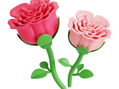 Elegant Decorative Ornament Set with Red and Pink Roses and Green Stems 3d model