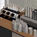 Elegant Modern Kitchen Interior With Coffee Machine Cup Rack And Bean Bags 3d model
