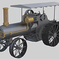 Vintage Steam Powered Automobile With Large Wheels Metal Body Steam Boiler And Canopy Roof