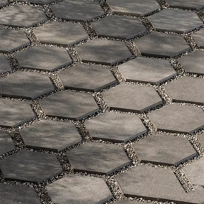 Hexagonal Gray Stone Pavers With Pebble Filling Outdoor Ground Pattern Design 3d model