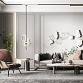 Elegant Modern Living Room Interior With Sofa Coffee Table And Geometric Wall Decor 3d model