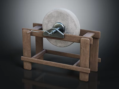 High Quality Hardware Tools Grinding Wheel with Sturdy Wooden Stand for Polishing 3d model