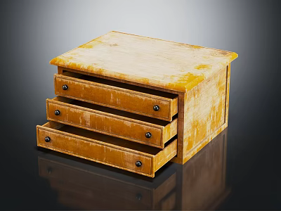 Wooden Bedside Table With Three Drawers And Metal Handles Classic Design 3d model
