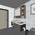 Modern Bathroom Interior Design With Tile Walls Glass Shower Vanity And Decorative Painting