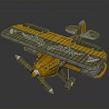 Aerospace Vintage Biplane Model In Yellow Green With Decorative Patterns And Twin Propellers