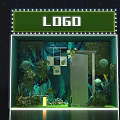 Modern Shop Window Display With Logo Green Plants Sphere Decor And Neon Lights