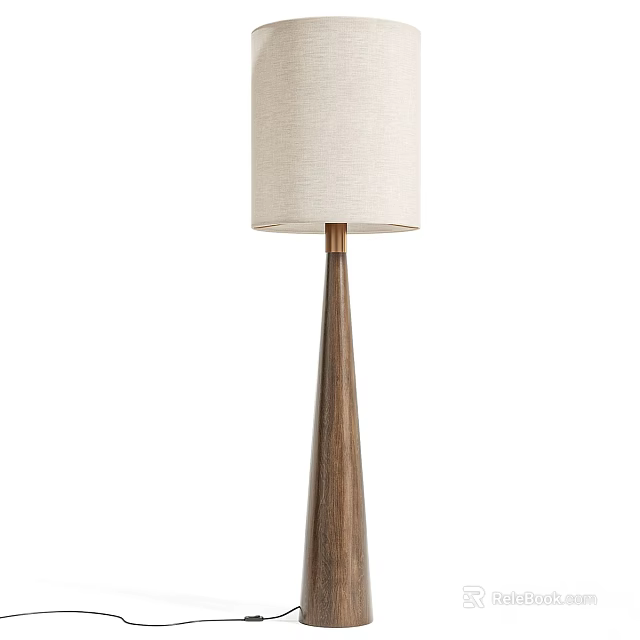 Modern Floor Lamp with Linen Lampshade and Walnut Wooden Stand 3d model 