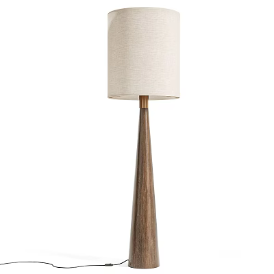 Modern Floor Lamp with Linen Lampshade and Walnut Wooden Stand 3d model