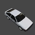 Vintage White Toyota AE86 Two Door Coupe With Bright Headlights And Retro Styling