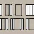 Different Black Framed Window Styles With Glass Panels Arranged On Wall 3d model