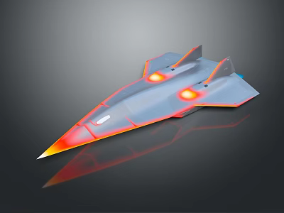 Future Concept Passenger Aircraft Featuring Sleek Aerodynamic Design and Red Illuminated Accents on Dark Surface 3d model