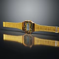 Elegant Gold Digital Watch With Square Dial Shiny Metallic Strap And Reflection 3d model