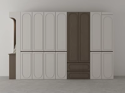 Modern Wardrobe Design With White And Brown Panels And Multiple Doors 3d model