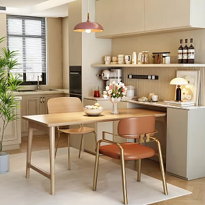 Modern Cream Dining Table Kitchen Accessories 3d model