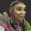 Game Movie Character With Braided Hair Colorful Stripes Facial Paint And Feather Decorations