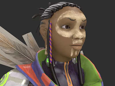 Game Movie Character With Braided Hair Colorful Stripes Facial Paint And Feather Decorations 3d model