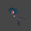 Game Movie Character Red Haired Female With Cloak Standing With Flying Eagle Against Blue Background