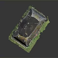 Rusted Metal Tank Model With Green Base And Cylindrical Industrial Design Features