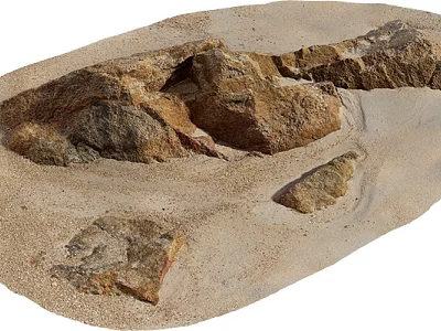 Natural Stone And Wood Materials Placed On Sandy Ground Design 3d model