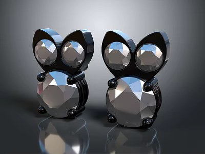 Stylish Modern Earrings Featuring Black Settings Dual Gems And Central Cut Stone 3d model