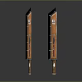 Two Modern Long Knives With Wooden Handles And Blue Glowing Sections Design