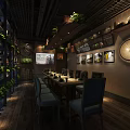 Elegant Private Dining Room With Long Wooden Table Comfortable Chairs And Decorative Paintings