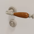 Modern White Door Handle With Wooden Grip End And Round Lock For Home Interior