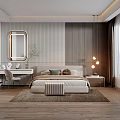 Modern Bedroom Interior With Bed Nightstand Mirror Wardrobe And Large Window 3d model
