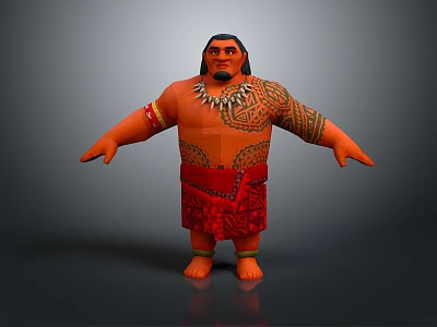 Animated Polynesian Game Movie Character With Traditional Tattoos Red Skirt And Necklace 3d model