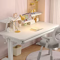 Modern White Desk and Gray Chair Set with Yellow Lamp Books for Kids Study Room