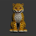 3D Cheetah Cub Model with Yellow Black Spotted Fur Red Eyes Sitting on Reflective Surface