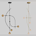 Modern Geometric Chandeliers with Gold and Black Metal Frames and Sphere Bulbs Design