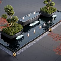 Modern Decorative Water Fountain With Green Plants Lighting And Stone Pavement Design