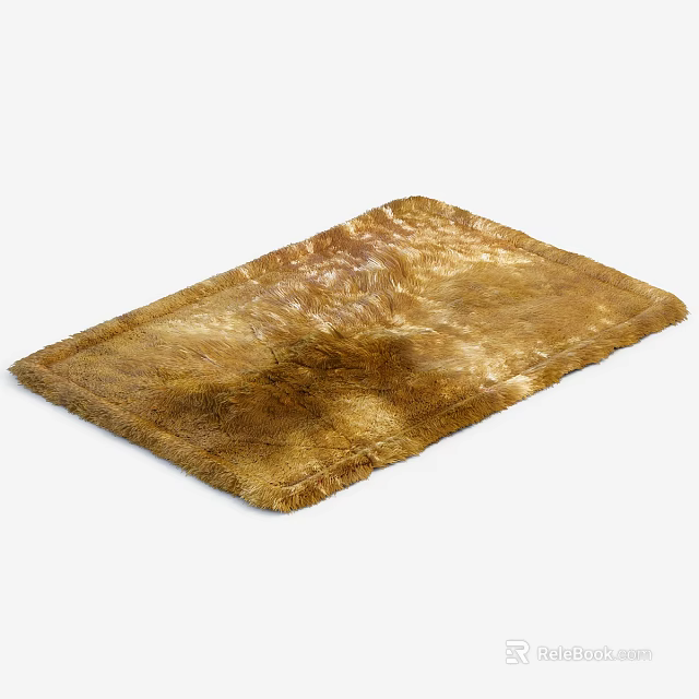 Golden Brown Plush Square Rug With Soft Furry Texture For Home Decor 3d model 